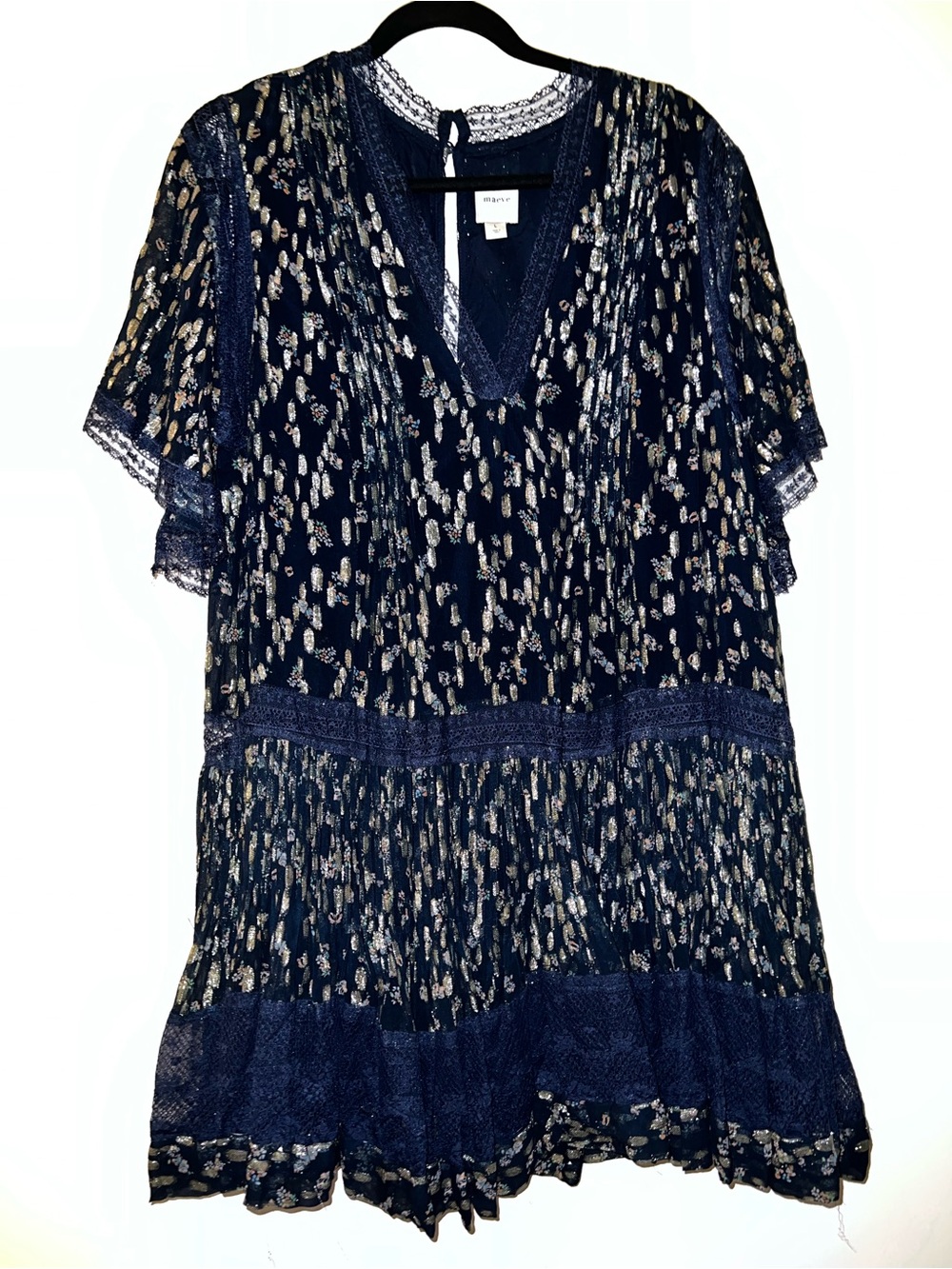 Anthropologie Navy Tiered V-Neck Dress - Picture 7 of 11